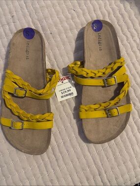 Indigo Yellow Braided Triple-Strip Slide Sandals